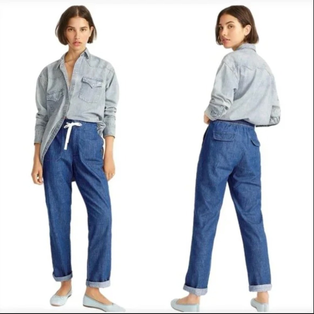 J. Crew Womens Denim Camp Pant Size M Elastic Waist Contemporary